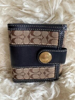 Vintage Coach Brown Signature Canvas Wallet with Black Leather Trim